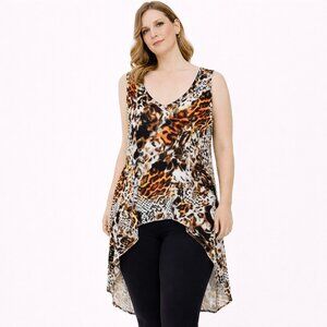 Minette animal print high low scoop neck no sleeves high low duster Size: 2XL